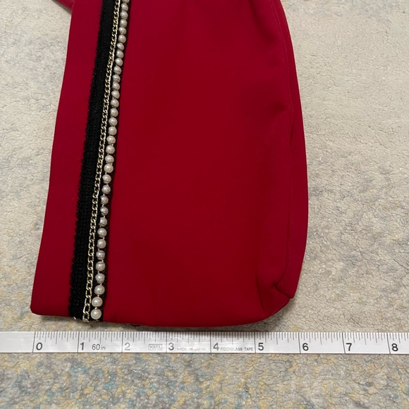 EUC Size Medium Lancôme Pearl Decorative Top-zip Makeup Case/Cosmetic Bag In Red - Picture 9 of 9